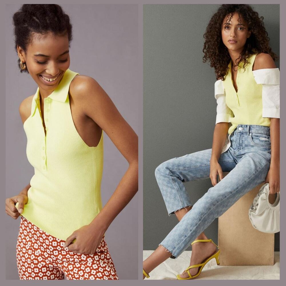 NWT Anthropologie Yellow Polo Tank Top - XL